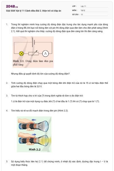 Giải SGK Vật lý 11 Cánh diều Bài 2. Điện trở có đáp án