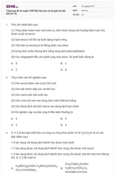 Tổng hợp đề ôn luyện THPTQG Hóa học có lời giải chi tiết (Đề số 13)