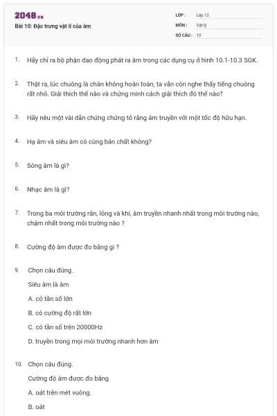 Bài 10: Đặc trưng vật lí của âm