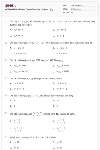 ĐGTD ĐH Bách khoa - Tư duy Toán học - Cấp số cộng