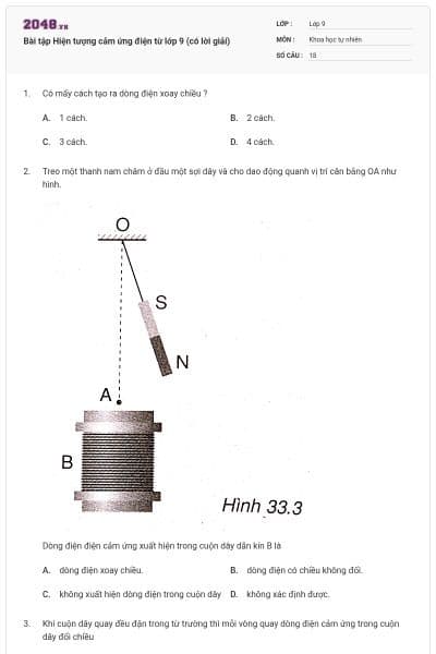 Bài tập Hiện tượng cảm ứng điện từ lớp 9 (có lời giải)