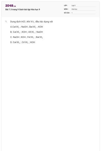 Bài 7.3 trang 9 Sách bài tập Hóa học 9