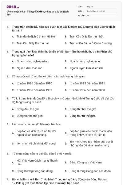 Đề ôn luyện số 2 - Tổ hợp KHXH cực hay có đáp án (Lịch Sử)