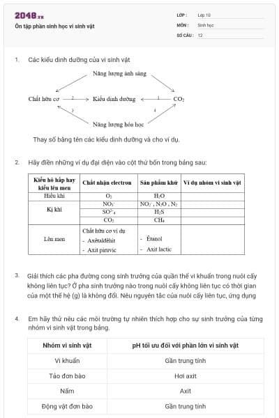 Ôn tập phần sinh học vi sinh vật