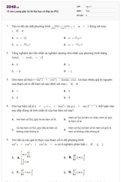 15 câu Lượng giác ôn thi Đại học có đáp án (P2)