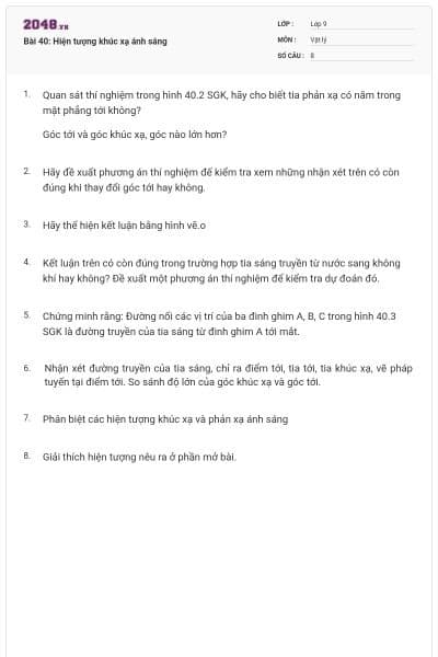 Bài 40: Hiện tượng khúc xạ ánh sáng