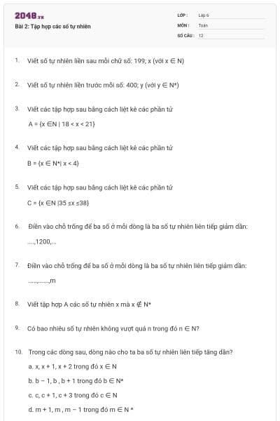 Bài 2: Tập hợp các số tự nhiên