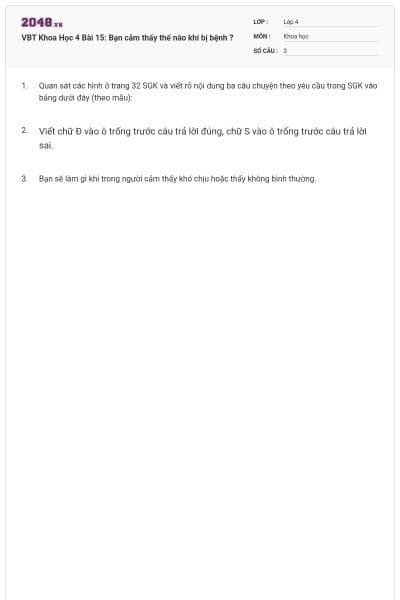 VBT Khoa Học 4 Bài 15: Bạn cảm thấy thế nào khi bị bệnh ?