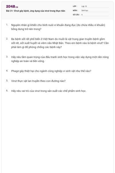 Bài 31: Virut gây bệnh, ứng dụng của virut trong thực tiễn