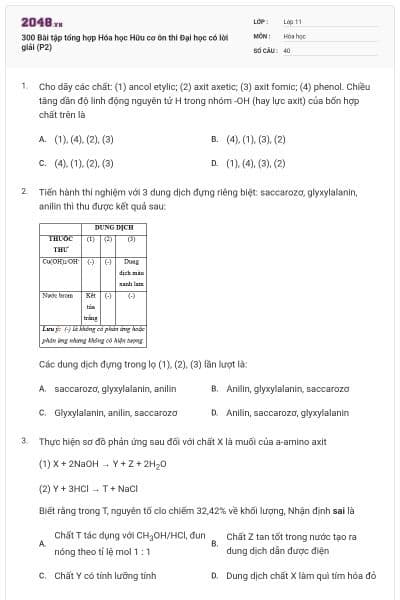 300 Bài tập tổng hợp Hóa học Hữu cơ ôn thi Đại học có lời giải (P2)