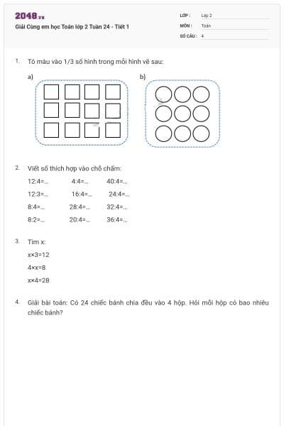 Giải Cùng em học Toán lớp 2 Tuần 24 - Tiết 1