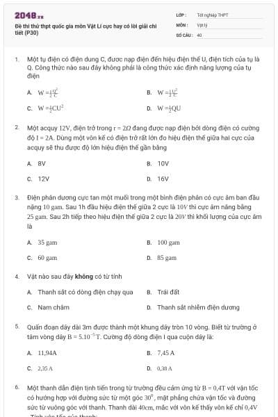 Đề thi thử thpt quốc gia môn Vật Lí cực hay có lời giải chi tiết (P30)