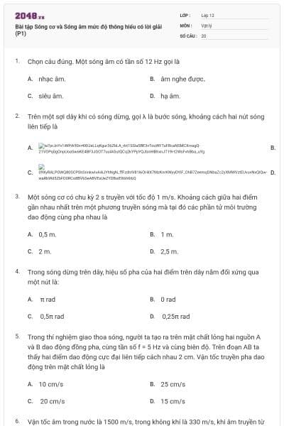 Bài tập Sóng cơ và Sóng âm mức độ thông hiểu có lời giải (P1)