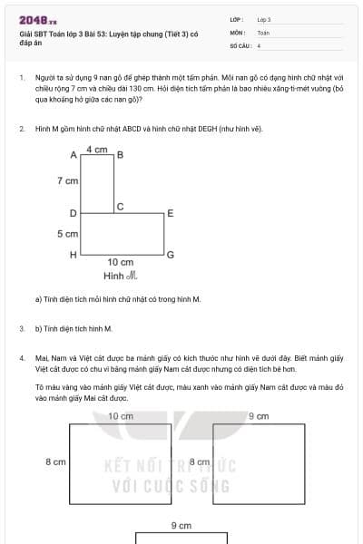 Giải SBT  Toán lớp 3 Bài 53: Luyện tập chung (Tiết 3) có đáp án