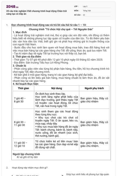 20 câu trắc nghiệm Viết chương trình hoạt động Chân trời sáng tạo có đáp án