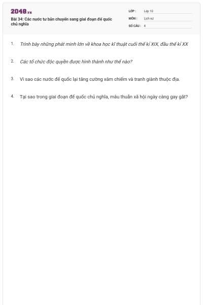 Bài 34: Các nước tư bản chuyển sang giai đoạn đế quốc chủ nghĩa