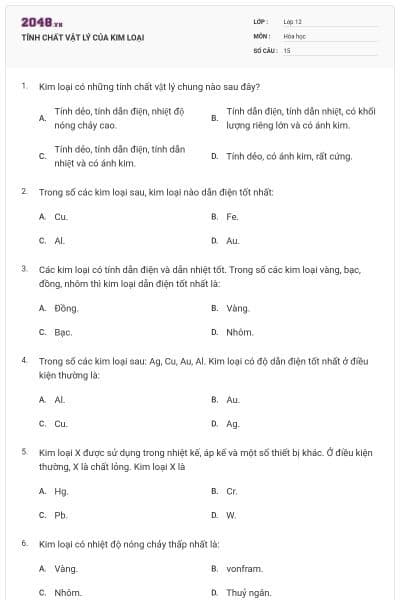TÍNH CHẤT VẬT LÝ CỦA KIM LOẠI