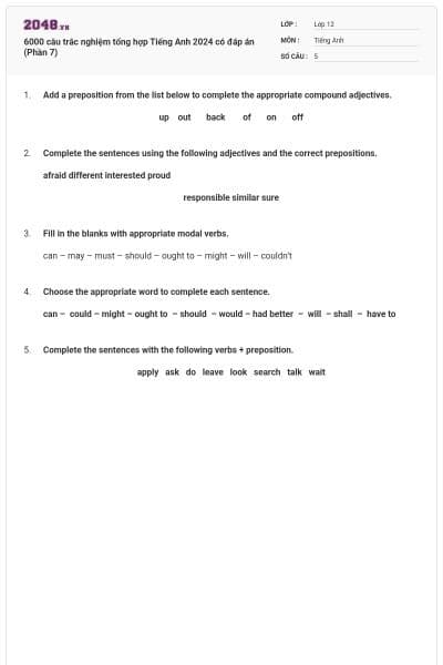 6000 câu trắc nghiệm tổng hợp Tiếng Anh 2024 có đáp án (Phần 7)
