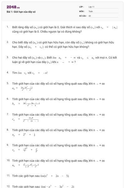 Bài 1: Giới hạn của dãy số