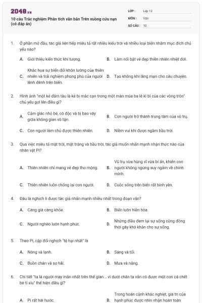 10 câu Trắc nghiệm Phân tích văn bản Trên xuồng cứu nạn (có đáp án)