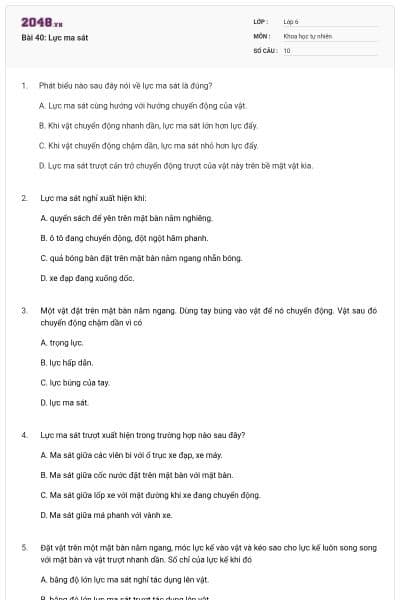 Bài 40: Lực ma sát