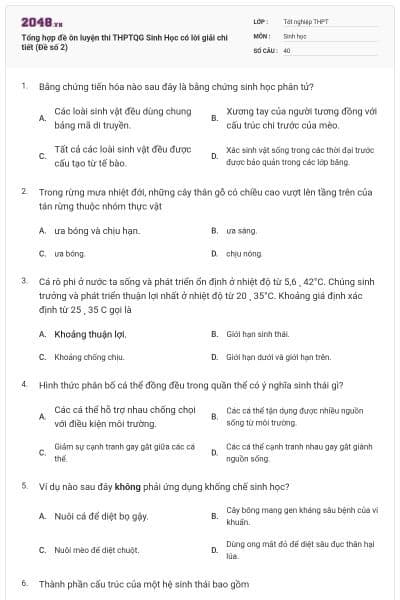 Tổng hợp đề ôn luyện thi THPTQG Sinh Học có lời giải chi tiết (Đề số 2)