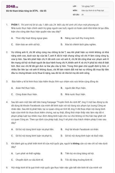 Đề thi tham khảo tổng ôn KTPL - Đề 05