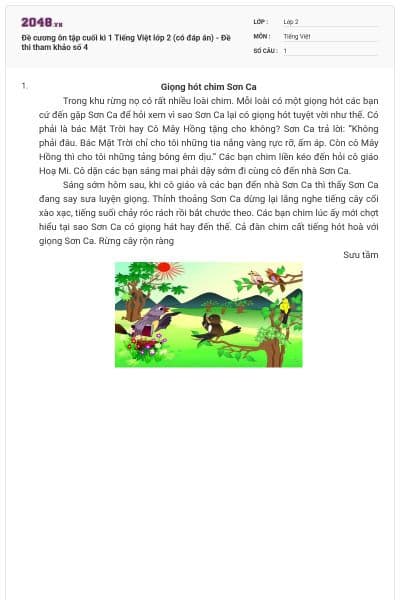 Đề cương ôn tập cuối kì 1 Tiếng Việt lớp 2 (có đáp án) - Đề thi tham khảo số 4
