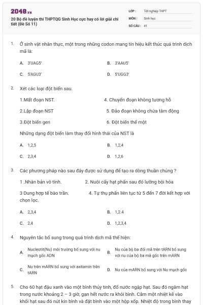 20 Bộ đề luyện thi THPTQG Sinh Học cực hay có lời giải chi tiết (Đề Số 11)