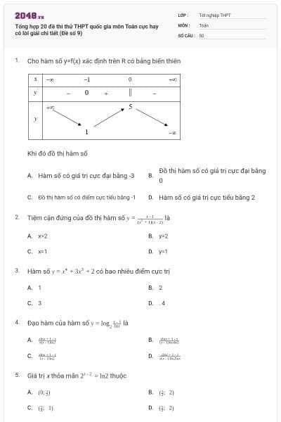 Tổng hợp 20 đề thi thử THPT quốc gia môn Toán cực hay có lời giải chi tiết (Đề số 9)