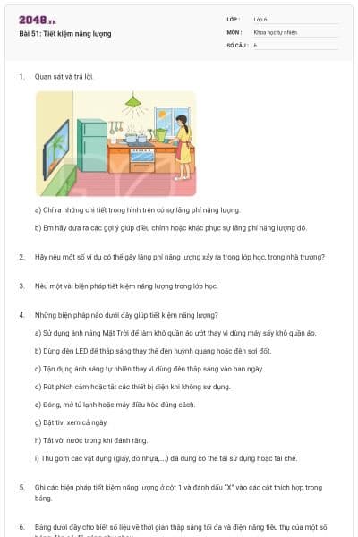 Bài 51: Tiết kiệm năng lượng