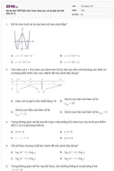 Đề thi thử THPTQG môn Toán chọn lọc, có lời giải chi tiết (Đề số 7)