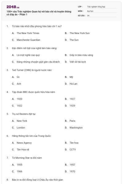 100+ câu Trắc nghiệm Quan hệ với báo chí và truyền thông có đáp án - Phần 1