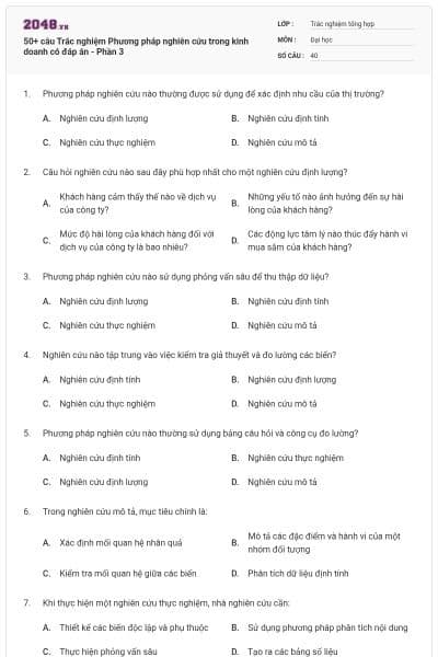 50+ câu Trắc nghiệm Phương pháp nghiên cứu trong kinh doanh có đáp án - Phần 3