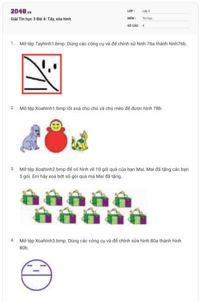 Giải Tin học 3 Bài 4: Tẩy, xóa hình