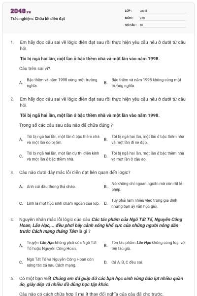 Trắc nghiệm: Chữa lỗi diễn đạt