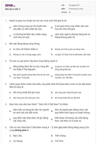Môn Địa Lí (Đề 1)