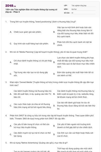 100+ câu Trắc nghiệm Báo chí truyền thông đại cương có đáp án - Phần 5