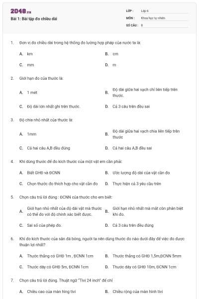 Bài 1: Bài tập đo chiều dài