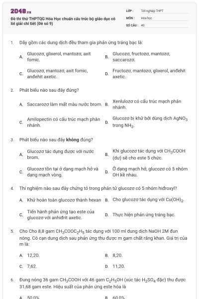 Đề thi thử THPTQG Hóa Học chuẩn cấu trúc bộ giáo dục có lời giải chi tiết (Đề số 9)