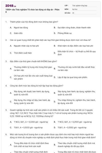1000+ câu Trắc nghiệm Tổ chức lao động có đáp án - Phần 8