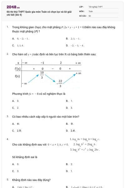 Đề thi thử THPT Quốc gia môn Toán có chọn lọc và lời giải chi tiết (Đề 4)