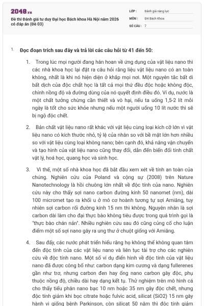 Đề thi Đánh giá tư duy Đại học Bách khoa Hà Nội năm 2026 có đáp án (Đề 03)