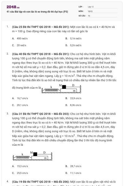 41 câu Bài tập về con lắc lò xo trong đề thi đại học (P3)
