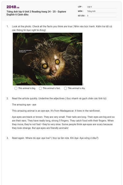 Tiếng Anh lớp 6 Unit 2 Reading trang 24 - 25 - Explore English 6 Cánh diều