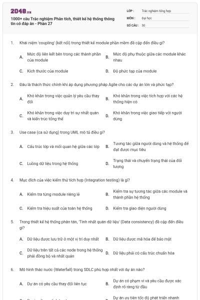 1000+ câu Trắc nghiệm Phân tích, thiết kế hệ thống thông tin có đáp án - Phần 27
