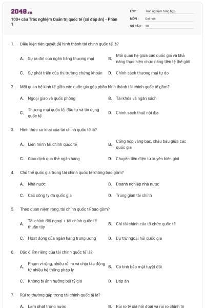 100+ câu Trắc nghiệm Quản trị quốc tế (có đáp án) - Phần 1