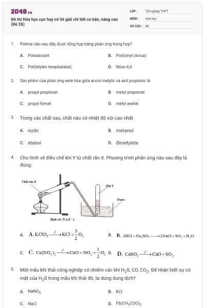Đề thi Hóa học cực hay có lời giải chi tiết cơ bản, nâng cao (Đề 26)