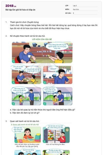Bài tập Em giữ lời hứa có đáp án