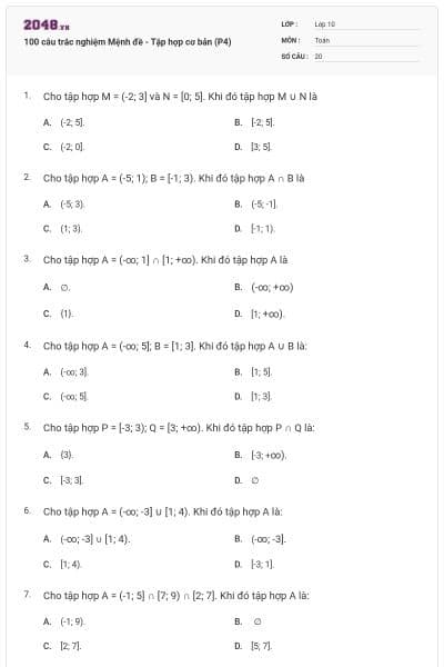 100 câu trắc nghiệm Mệnh đề - Tập hợp cơ bản (P4)